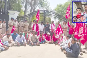 నోష్ లాబ్ లో  ప్రమాదంపై కంపెనీ ముందు సీపీఐ ఎమ్మెల్సీ నెల్లికంటి సత్యం ధర్నా